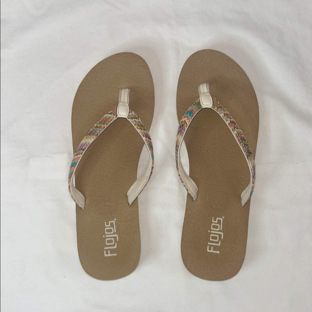 Flojos Tan Sandals with Colorful Straps